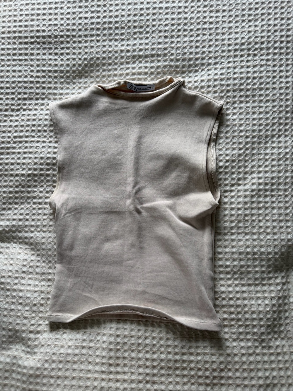 Zara Cream Mock Neck Ribbed Sleeveless Top